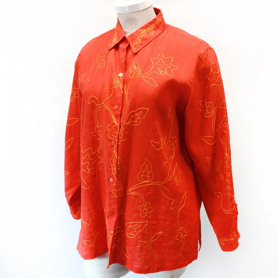 Blusa Josephine Chaus Plus 100% linho laranja bordada com colarinho 18 1X - Imagem 1 de 4