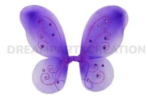 PURPLE Butterfly Fairy Organza Nylon WINGS Glitter & Gemstones Choose Size - Picture 1 of 1