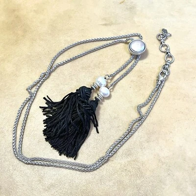 Lucky Brand Black Tassel Necklace with Genuine Pearl & Mother of Pearl Abalone - Image 1 of 4