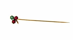 VINTAGE 14K YELLOW GOLD RUBY EMERALD FLOWER STICK PIN  - Picture 1 of 4