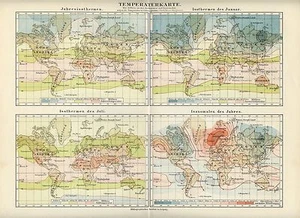 1893 = CARTA TEMPERATURE NEL MONDO = Antica Mappa - Picture 1 of 1