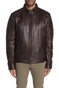 NEW BOSS Getani Sheepskin Leather Moto Jacket - Dark Brown - 42 R - Picture 1 of 6