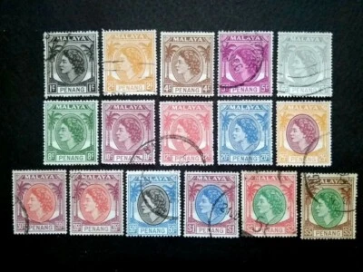 Malaya 1954 Penang Queen Elizabeth II Complete Set - 16v Used  - Image 1 of 2