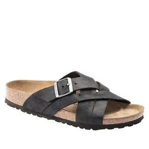 Birkenstock Lugano STRETTO Unisex Olio Nero Tutti Slides in Pelle SCEGLI TAGLIA Nuovo - Foto 1 di 4