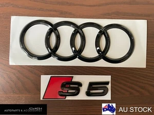 Audi S5 Gloss Black Rear Set Boot Trunk Emblem Badge Logo for Audi A5 S5 OEM - Picture 1 of 4