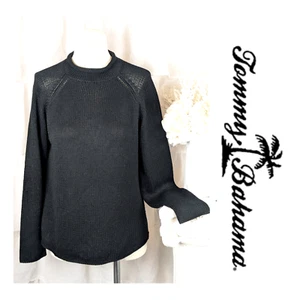 Tommy Bahama Womens Black Ribbed 100% Silk Knit Long Sleeve Sweater S - Picture 1 of 6