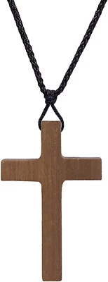 Colar pingente cruz madeira nogueira natural vintage madeira espelho retrovisor ajuste - Imagem 1 de 3