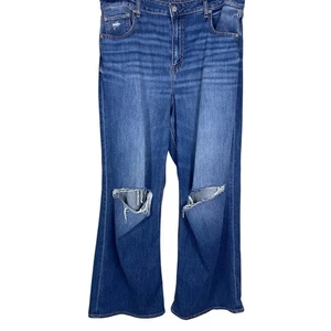 American Eagle Super High-Rise Baggy Wide Leg Jeans Size 18 Womens Distressed - Picture 1 of 17