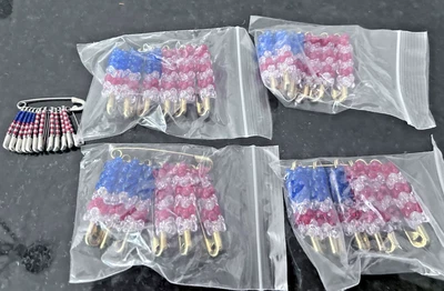 批量 5 件 手工串珠旗别针-爱国安全胸针-美国国旗工艺 — 第 1/4 张图片