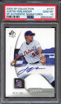 2005 SP Authentic Justin Verlander #137 (AUTO /185) -HOF Rookie- PSA 10 GEM MINT - Image 1 of 2