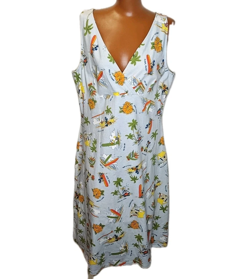 Vestido Midi Mujer Disney Shopping Mickey N Gang Sobreplice XXL Azul Tiki Hawaiano  Foto 1 de 4