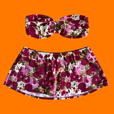 Traje de baño bikini vintage años 00 estampado floral sin tirantes y2k talla 8 Newport News Foto 1 de 4