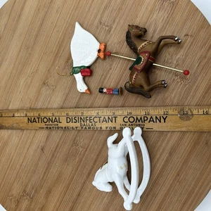 Lot Of 3 Ornaments Rocking Horse Merry Go Round Horse Goose  - Picture 1 of 2