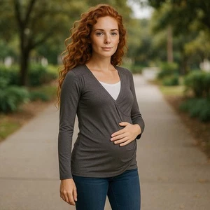 Announcements maternity top S(4-6)pullover/charcoal+glitter/gathered/front lined - Picture 1 of 12