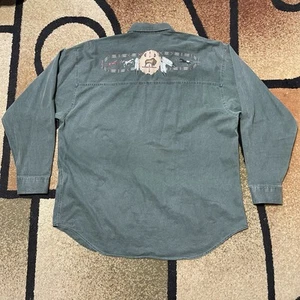 Vtg Cold Water Creek Green Western Buffalo Native Graphic Button Down Shirt L - Picture 1 of 9