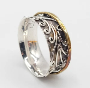 Energie Stein 925 Sterlingsilber Spinner Fidget Radha Scrollwork Ring Größe 12 - Bild 1 von 4