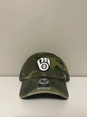 '47 Marca Milwaukee Brewers Limpieza Camuflaje Blanco Logo Ajustable Correa Sombrero Foto 1 de 4