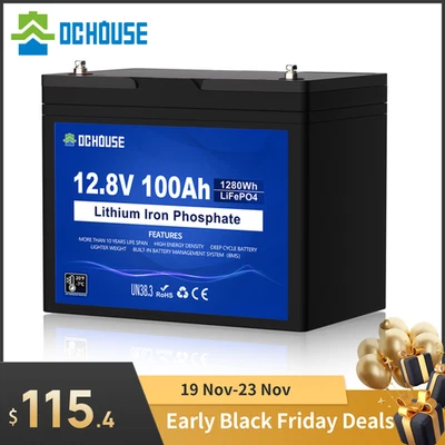 12V 100Ah LiFePO4 Lithium Battery 4000+ Deep Cycle For RV Marine Solar Off-grid - Image 1 of 4
