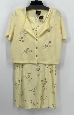 Vintage Teddi Dresses Yellow 2 Pc Set Outfit Dress & Blouse Size 12 EUC - Image 1 of 4