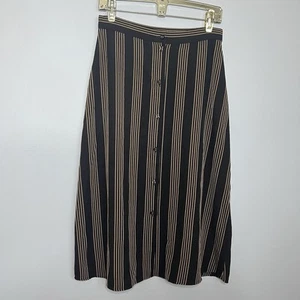 H&M Women’s Striped Midi Skirt Buttons Black Tan Size 6 EUC - Picture 1 of 7