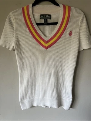 Top tejido con cuello en V acanalado Lauren Active Ralph Lauren talla S logotipo L-RL Pickleball Foto 1 de 4