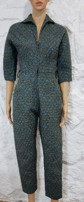 Vintage 1950s Rockabilly Quilted Paisley Pattern JUMPSUIT Playsuit 3/4 Sleeve - Image 1 of 4