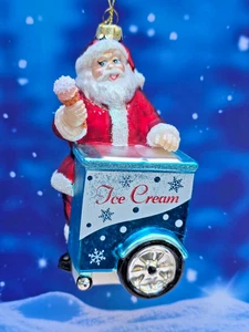 CARRITO DE HELADOS AZUL SANTA vidrio adorno de Navidad nuevo dulce comida de postre - Imagen 1 de 5