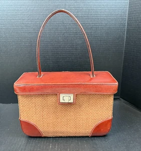 Kenneth Cole Leather and Straw Basket Top Handle Handbag Purse - Picture 1 of 17