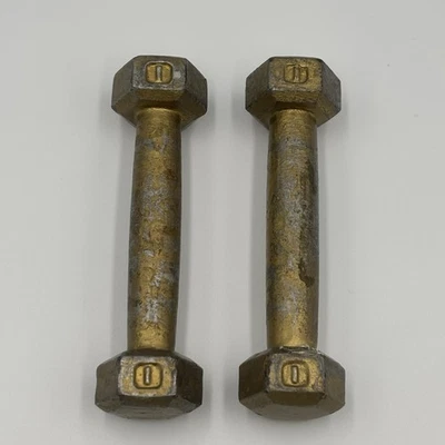 Vintage 1 lb Cast Iron Hand Weights Dumbbells Pair Exercise Fitness - Image 1 of 4
