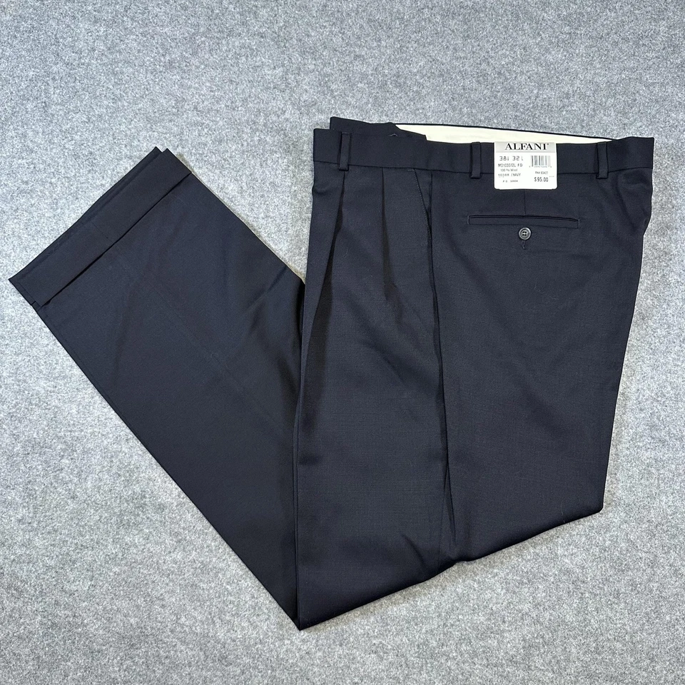 Pantalones Alfani Para Hombre 38x32 Azul Marino 100% Lana Plisado Vestido Pantalones de Trabajo Clásicos Foto 1 de 4