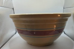 Vintage Oven Ware Pink & Blue Stripe Mixing Bowl Pottery Large #12 USA - Picture 1 of 6