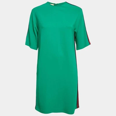 Mini Vestido Gucci Verde Crepé Tejido Rayas Detalle Borde S Foto 1 de 4