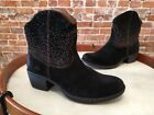 Born Black Suede Studded Ambrosia Western Ankle Boots 6 NEW