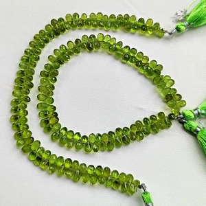 Natural Peridot Gemstone 6x4 to 7x5 mm Size Faceted Teardrop Beads 9" Strand - Picture 1 of 9