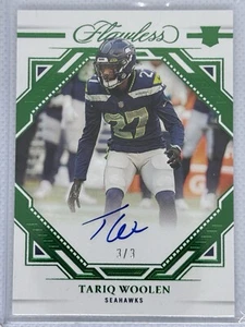 2022 Panini Flawless Tariq Riq Woolen RC Auto /3 EMERALD SSP on card Seahawks - Picture 1 of 2