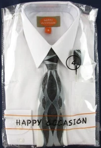NEW Happy Occasion Boy's 3 Pc. White Dress Shirt, Tie & Pocket Square Set, 4 - Picture 1 of 2