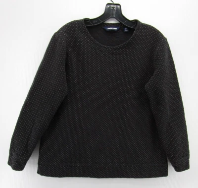 Lands End Sweater Women Medium Black Pullover Crewneck Polka Dots Preppy Knit * - Image 1 of 4
