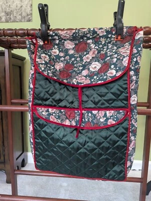 Travel Bag, Toiletries & Supplies, Folding, Rose Botanical, Green Satin, Vintage - Image 1 of 4