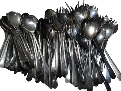 Lote de 100 cubiertos plateados servidores de ensaladas de mango largo uso artesanal Foto 1 de 4