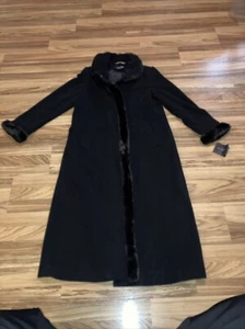 Abrigo Ellen Tracy Largo Completo Mezcla de Lana Cuello y Puños de Piel Sintética Talla 14 Nuevo con Etiquetas - Imagen 1 de 11