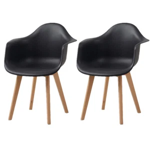 2x Sillas de Comedor Sillón Retro Silla de Plástico con Patas de Madera Negro - Imagen 1 de 10
