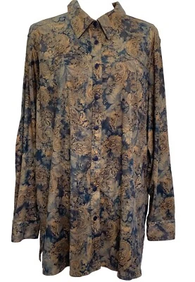 Camisa Top Avenue Para Mujer Marrón Azul Cachemira Imitación Gamuza Abotonada Talla 22/24 Foto 1 de 4