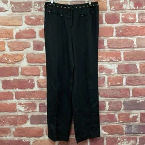 Peter Nygard Pants Womens Size 16 Black Studded Linen Blend Casual Work Trousers - Picture 1 of 9