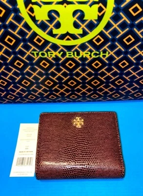 NUEVO CON ETIQUETAS Tory Burch Emerson Lagarto Repujado Doble Cartera Monedero Sombra de Noche Foto 1 de 4