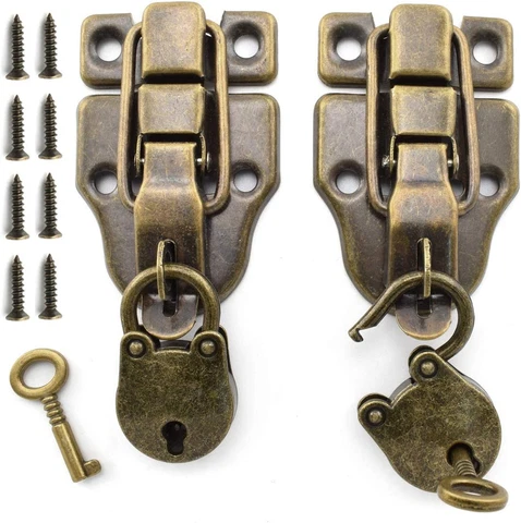 Retro Style Cabinet Duckbilled Toggle Hasp Latch and Antique Padlock Kit with Ma Cover