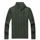 Men's Solid Color Lapel Half Zipper Chunky Knit Long Sleeves Casual Sweater