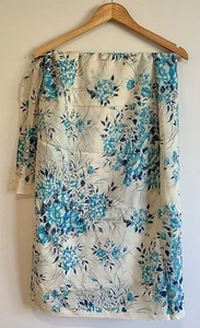 BLUE FLORAL Wool Fabric Remnant - 1970’s Vintage. 212cm Length x 126cm Width. - Picture 1 of 5