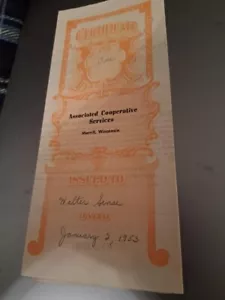 CERTIFICATE FOR ONE SHARE OF CAPITAL STOCK for ASSOCIATED CO-OPERATIVE SERVICES - Picture 1 of 2
