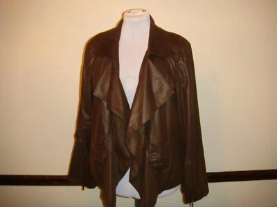Elementz Women sz L Brown Polyester Wrap Pebbled Faux Leather Lined Moto Jacket - Image 1 of 4