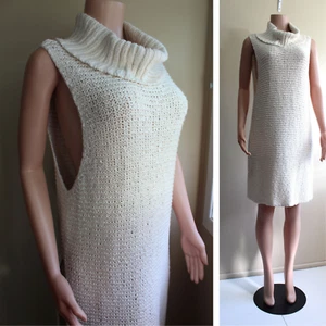 Hygge Cozy Free People S M Cream Knit Sweater Tunic Cotton Sleeveless Cowl Neck - Picture 1 of 10